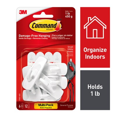 Command Small Utility Hooks Value Pack, White, 6 Hooks (17002-6ES)