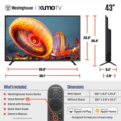 Westinghouse FX Series 43" FHD 1080p Smart Xumo LED TV, Black (WX43FX2800)