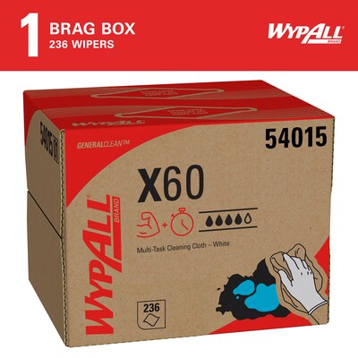 WypAll GeneralClean X60 Fabric Cleaning Wipers, 12.5, White, 236 Wipers/Box (54015)