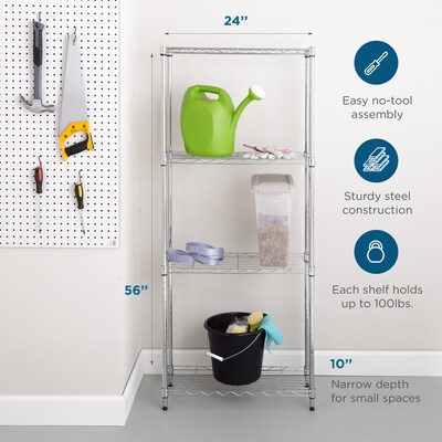 Honey-Can-Do 4-Tier Slim Profile Shelving Unit, Chrome (SHF-10022)