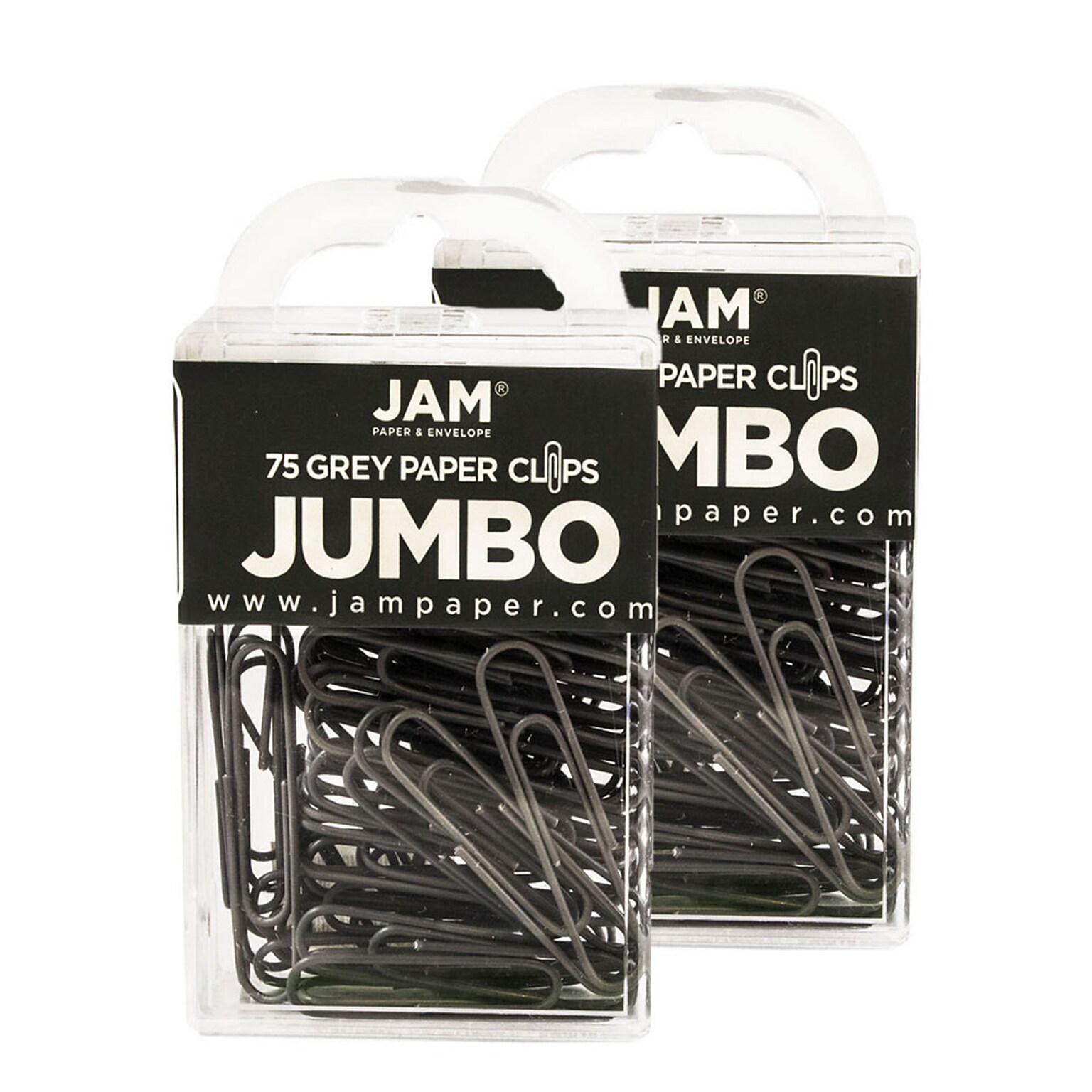 JAM Paper® Colored Jumbo Paper Clips, Large 2 Inch, Grey Paperclips, 2 Packs of 75 (21830628a)