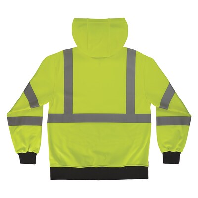 GloWear 8311BK High Visibility Long Sleeve Black Bottom Hooded Sweatshirt, ANSI Type R Class 3, Lime, Medium (22873)