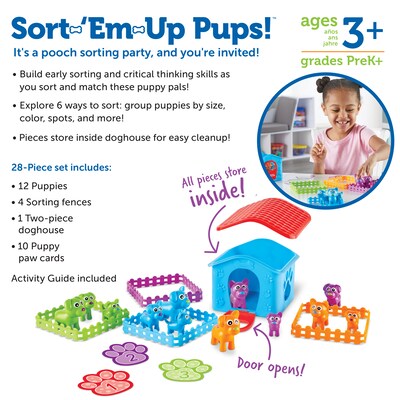 Learning Resources Sort-'Em-Up Pups Educational Toys, Assorted Colors, 28 Pieces (LER6809)