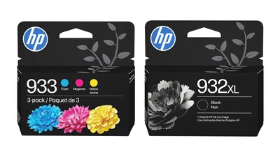 HP 932XL Black High Yield Ink and 933 Cyan Magenta Yellow Standard Ink Cartridge, 2-Pack