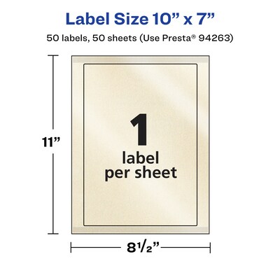 Avery Pearlized Ivory Rectangle Multipurpose Labels, 10" x 7", Ivory, 50/Box (94263)