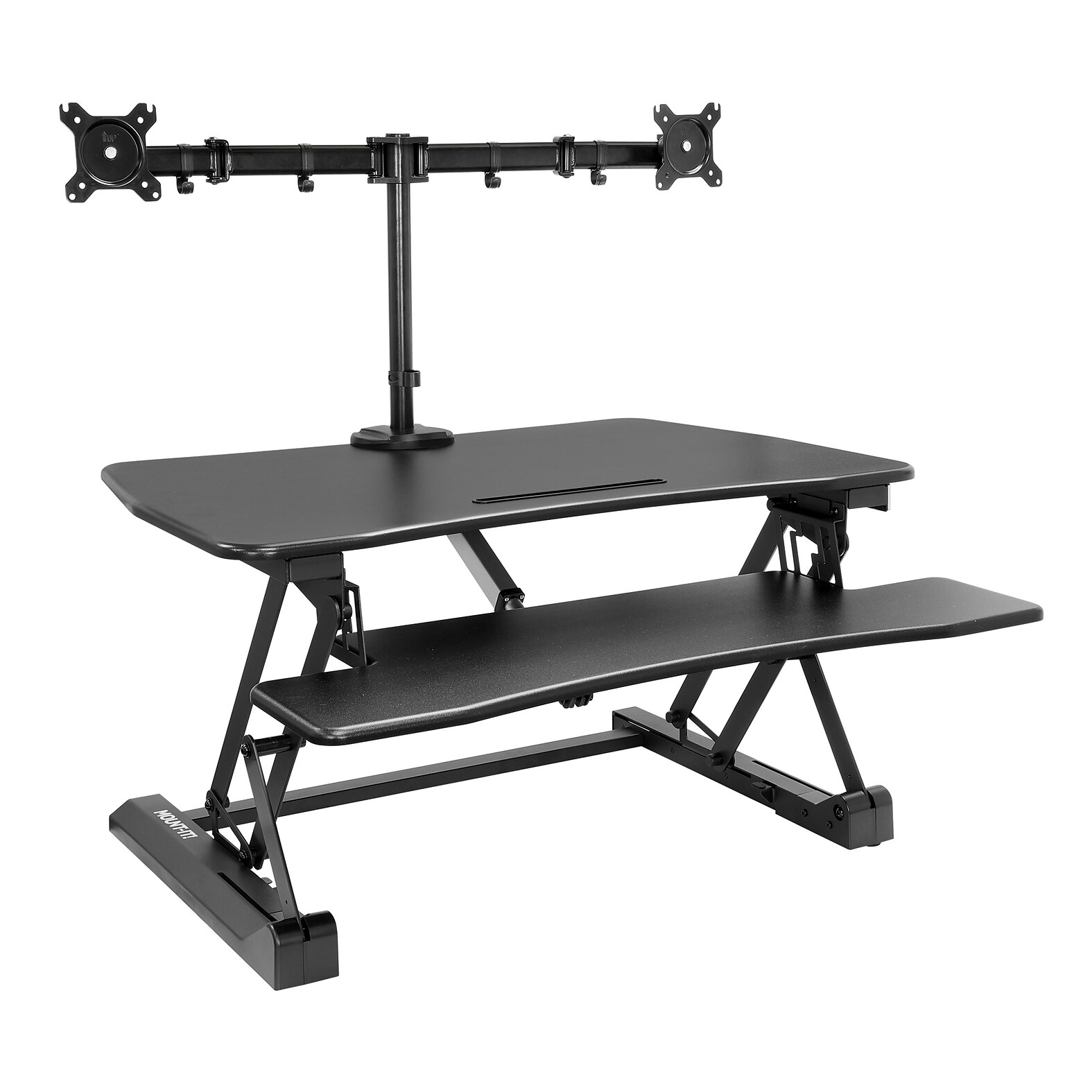 Mount-It! 35W Electric Adjustable Standing Desk Converter with Dual Monitor Mount and USB Charging Port, Black (MI-8053)