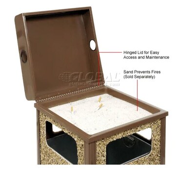 Global Industrial Stone Panel Trash Weather Urn, 12 Gallon Capacity, 13-1/2"W x 13-1/2"D x 35"H, Brown (239576BN)