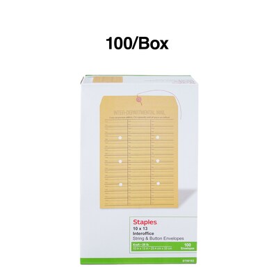 10" x 13" Brown Kraft Button-and-String Inter-Departmental Envelopes, 100/Box