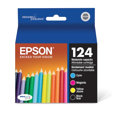 Epson T124 Black/Cyan/Magenta/Yellow Standard Yield Ink Cartridge, 4/Pack (T124120-BCS)