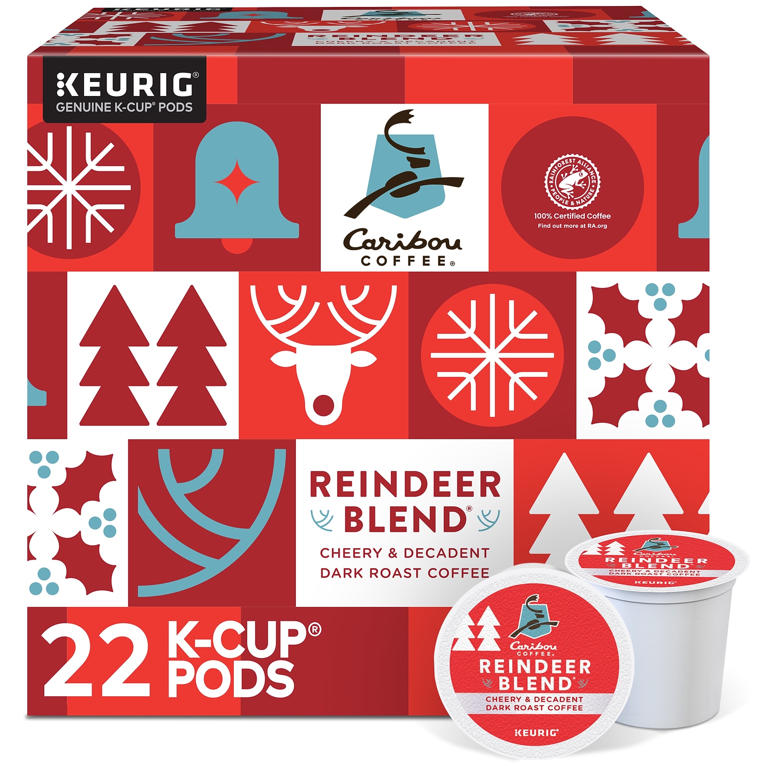 Caribou Coffee Reindeer Blend Keurig® K-Cup® Pods, Dark Roast, 22/Box (5000357727)