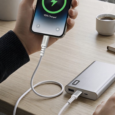 Overtime Lightning to USB-C Charging Cable, 6 ft., White. 3/Pack (OCAC2L6PK3)
