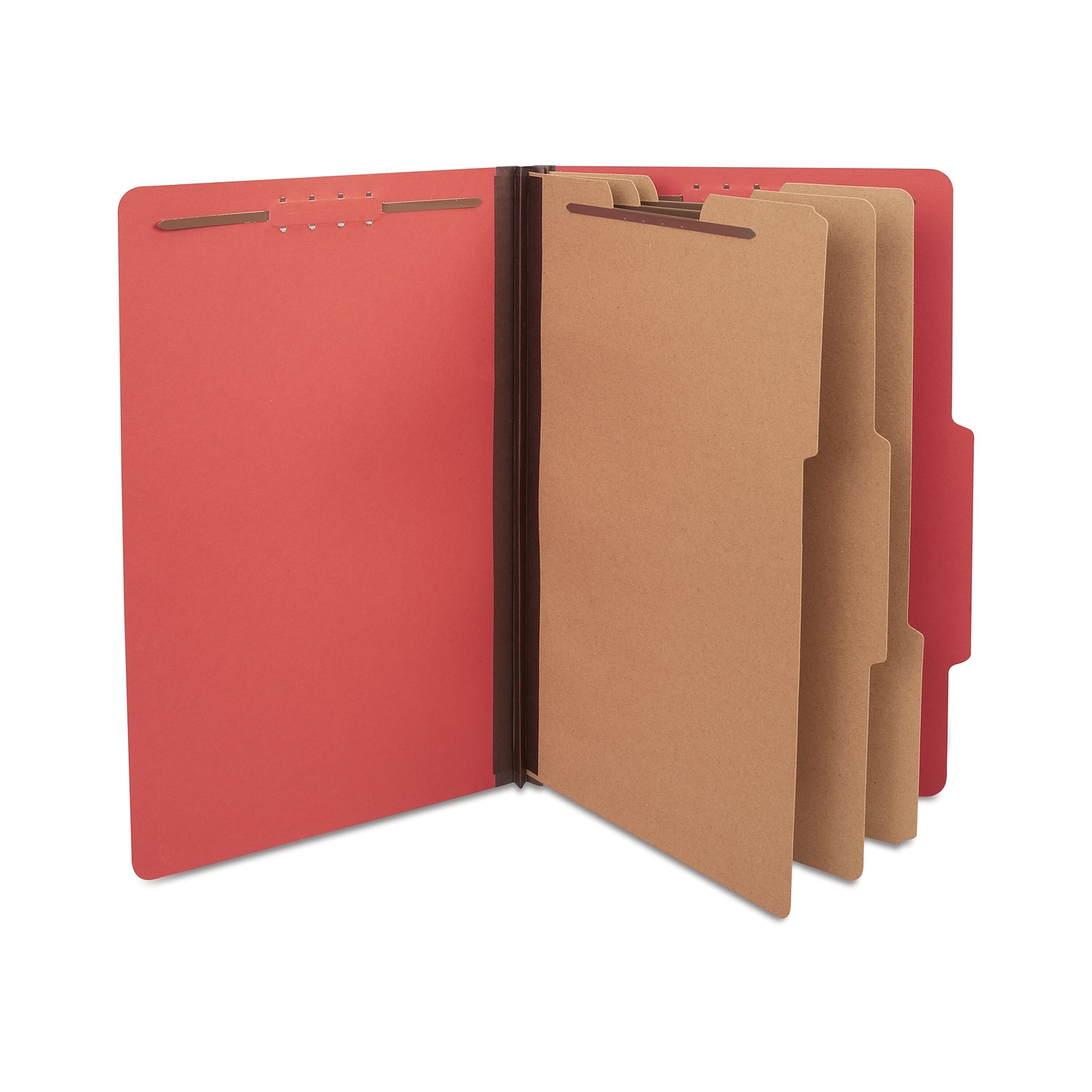 Quill Brand® 2/5-Cut Tab Pressboard Classification File Folders, 3-Partitions, 8-Fasteners, Legal, Brown, 15/Box (7-45036)