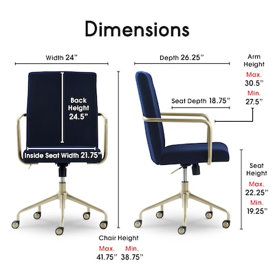 Elle Decor Giselle Fabric Computer and Desk Chair, Navy Blue/Gold (CHR10058C)
