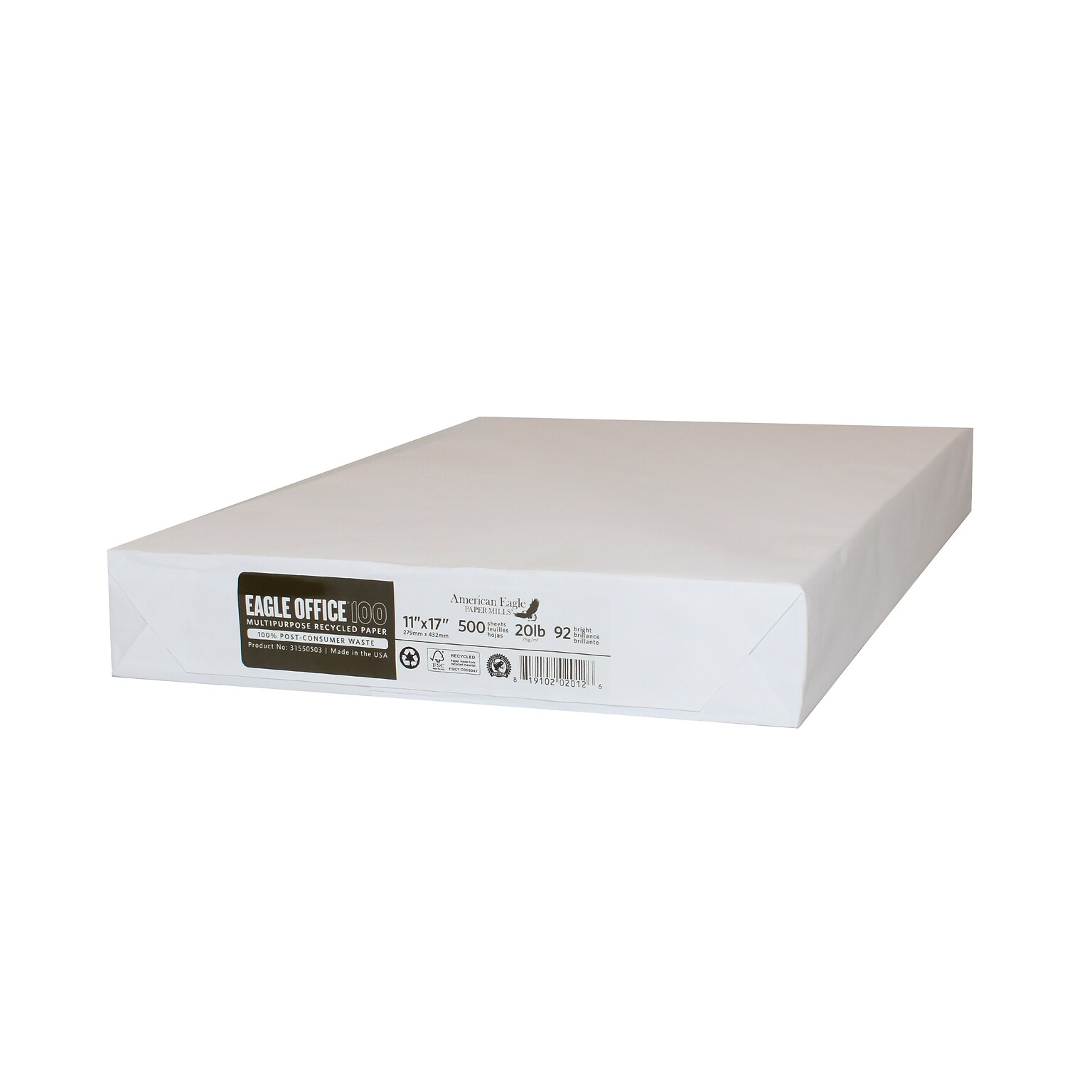 American Eagle 100% Recycled 11 x 17 Multipurpose Paper, 92 Brightness, 20 lbs., 500 Sheet/Ream (31550503)