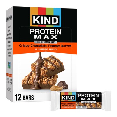 KIND Gluten Free Protein MAX Crispy Chocolate Peanut Butter Protein Bars, 2.2 oz., 12 Bars/Box (PHW43470)