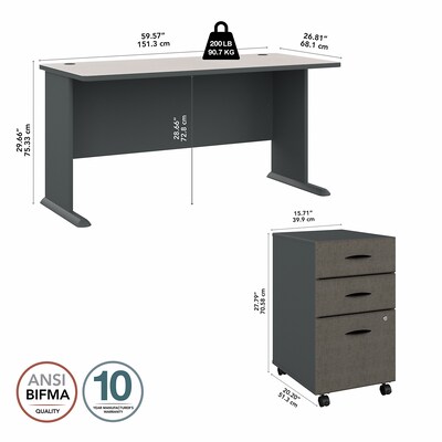 Bush Business Furniture Cubix 60W Desk with Mobile File Cabinet, Slate/White Spectrum (SRA003SLSU)
