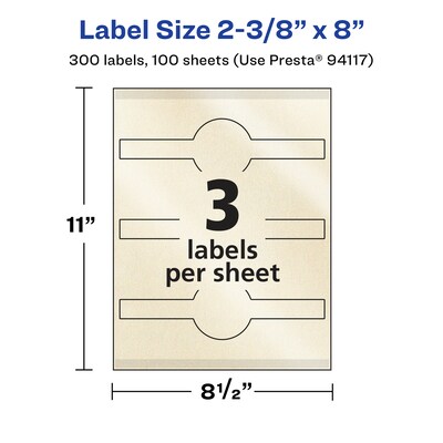 Avery Pearlized Ivory Decorative Edge Multipurpose Labels, 2-3/8" x 8", Ivory, 300/Box (94117)