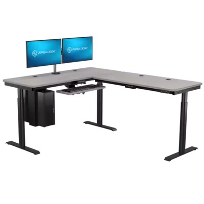 VersaDesk PowerLift 60W Electric L-Shaped Adjustable Standing Desk, Grey/Black (PLLSD6060-BG-APP)