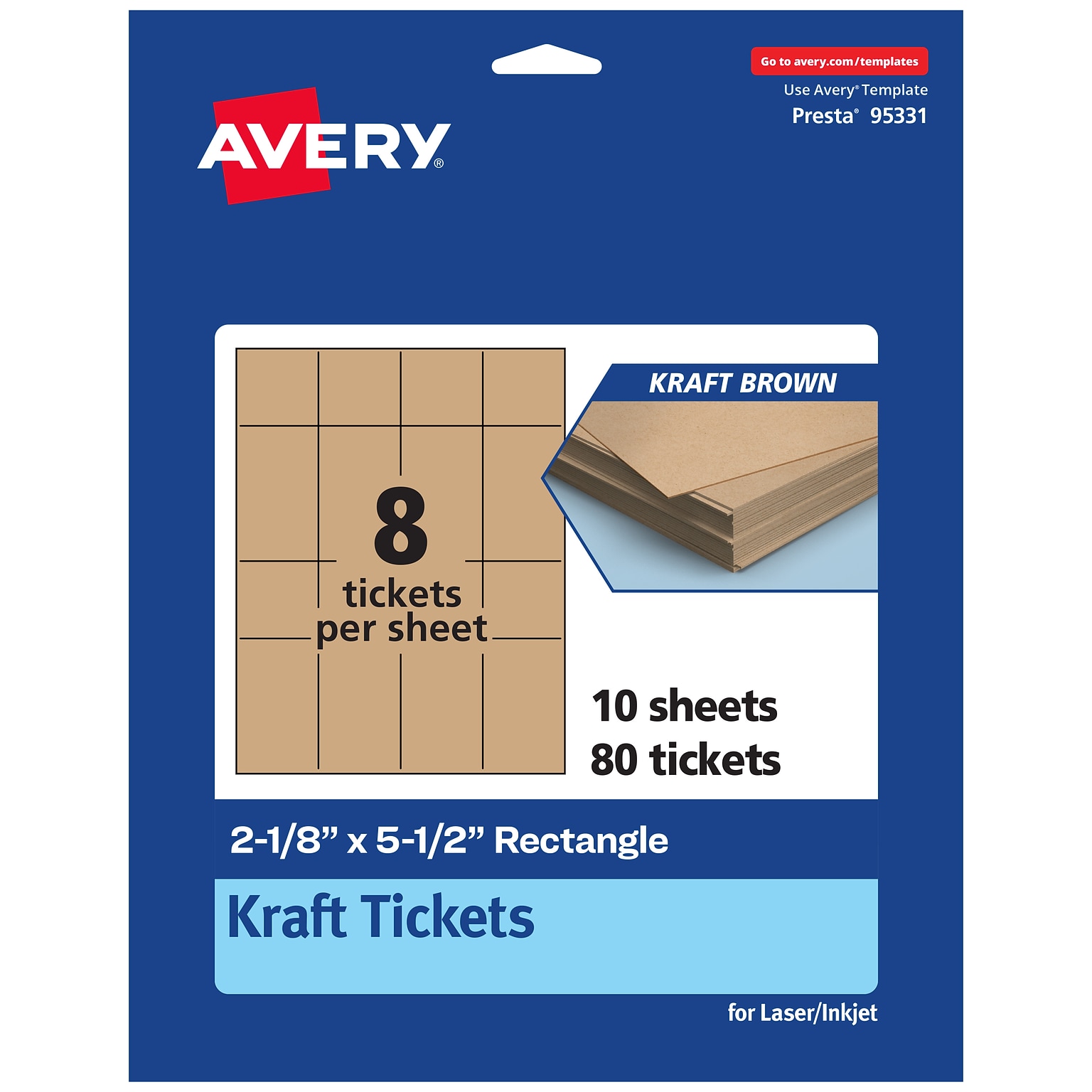 Avery Integrated Cards, 2-1/8 x 5-1/2, Matte Kraft Brown, 80/Pack (95331)