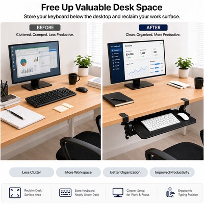 Uncaged Ergonomics KT4 Clamp-On Adjustable Under-Desk Keyboard Tray, Black