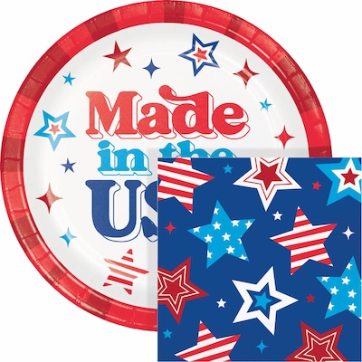 Creative Converting Patriotic Proud Paper Plates and Napkins Kit, Serves 16 (DTC9214E2G)