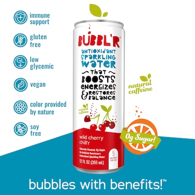 Bubbl'r Antioxidant Wild Cherry Chill'r Flavored Sparkling Water, 12 oz., 12 Cans/Pack (WIC39949)