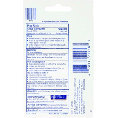 Clear Eyes Redness Relief Eye Drops, 0.1 oz Bottle, 4 Bottles/Box, 18 Boxes/Carton