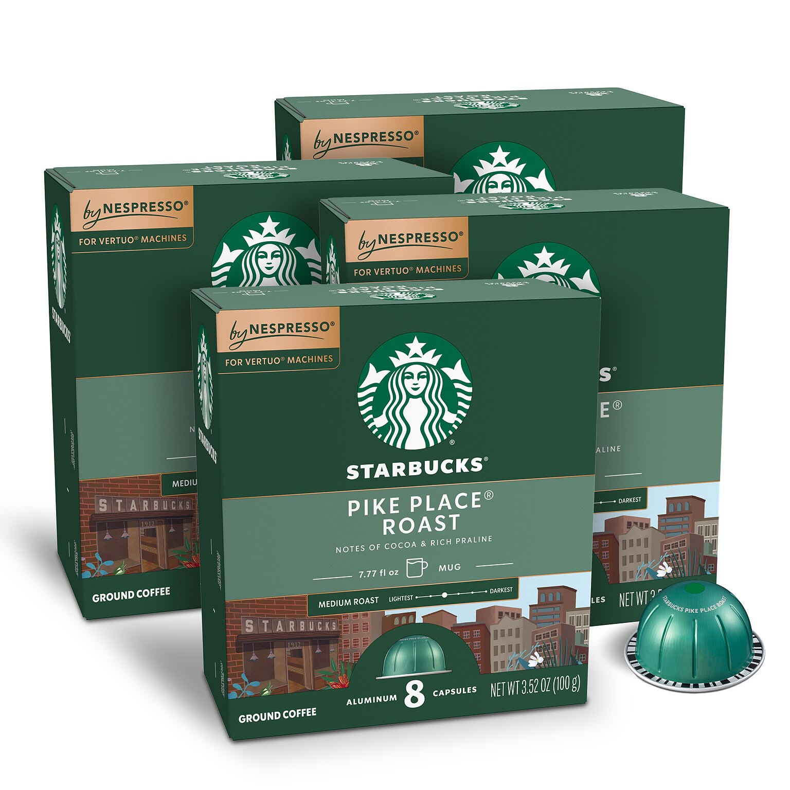 Starbucks Pike Place Roast Coffee Nespresso Vertuo Capsules, Medium Roast, 32/Box (117663)