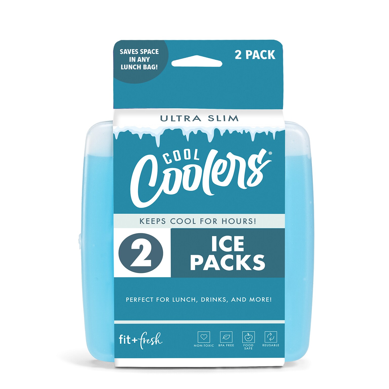 Fit & Fresh Cool Coolers Slim Ice Pack, Clear Blue, 2/Pack (336K2TGCDU10)