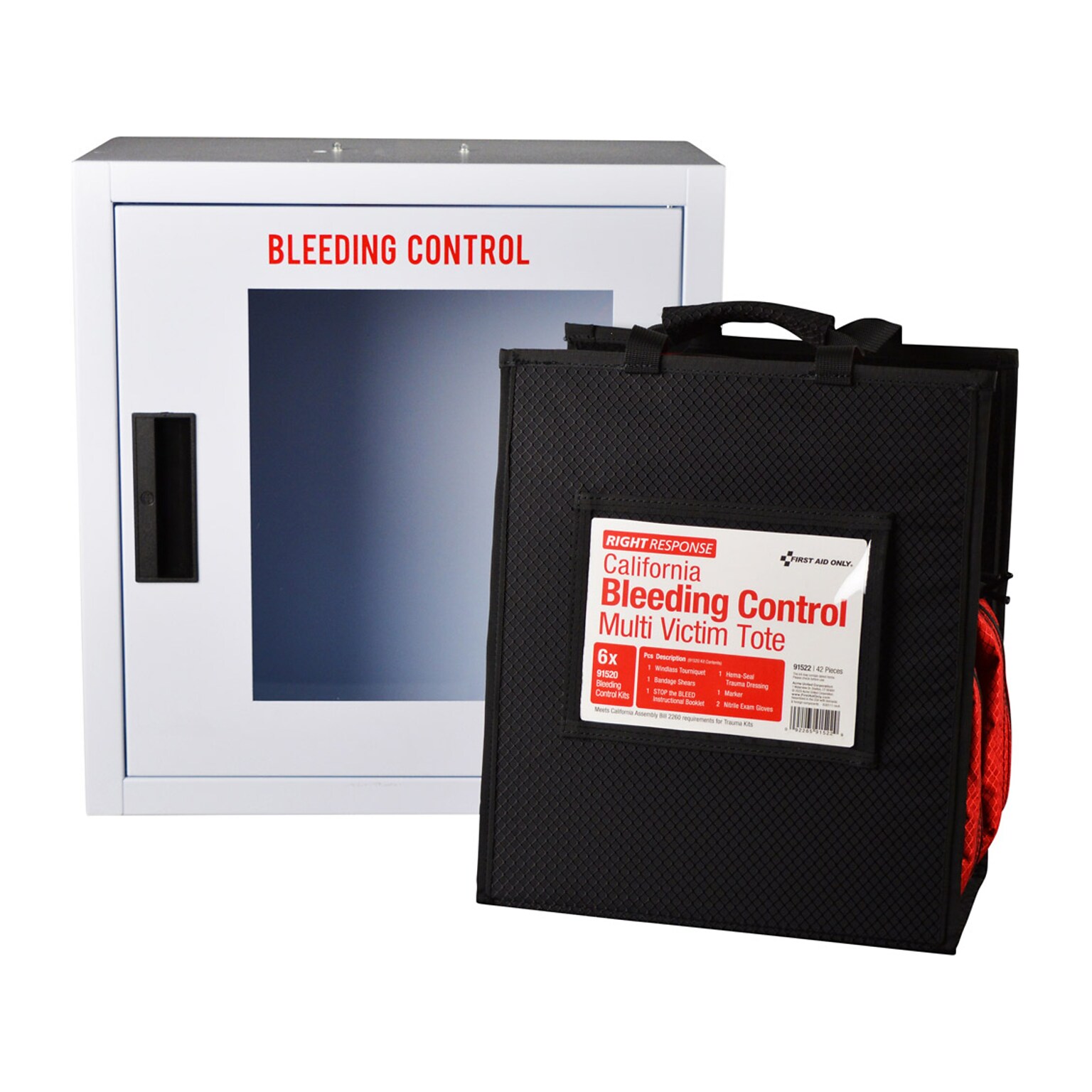 First Aid Only Right Response Bleeding Control Cabinet with Multiple Victim Tote, California AB2260, without Alarm (91536)
