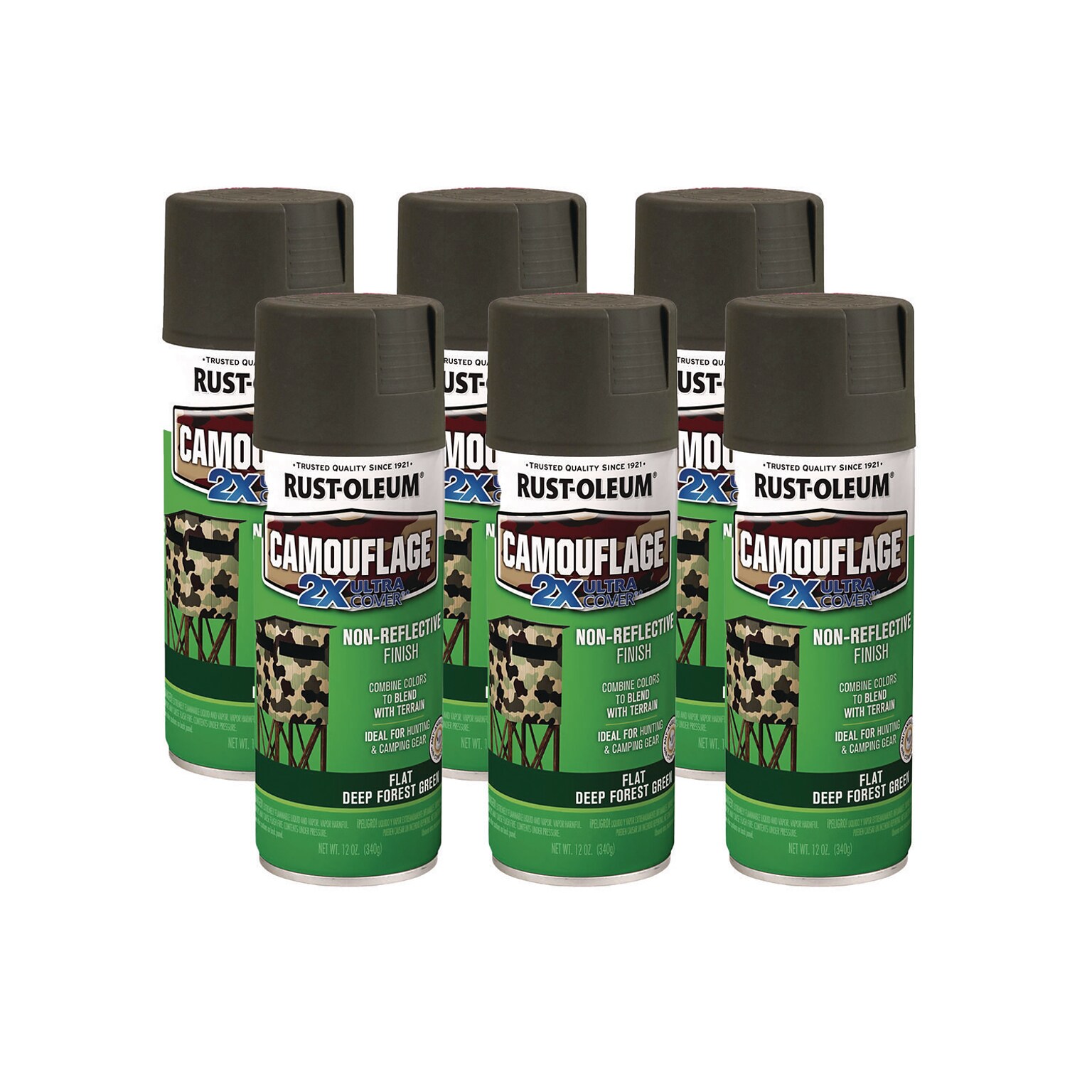Rust-Oleum Camouflage Spray Paint, 12 oz. Aerosol Can, Flat Deep Forest Green, 6/Carton (RST279175CT)