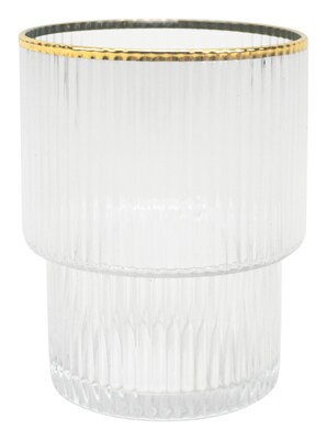 Gatsby Ribbed Stackable Drinkware with Gold Rim, Set of 4