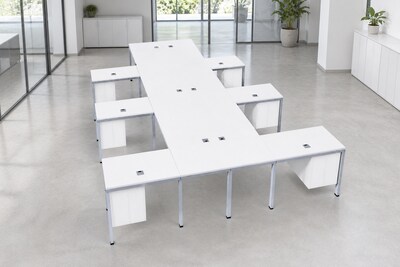 Boss Office Products Simple System 66W L-Shaped Desk with Pedestal, White, 6/Set (SGSD023-102-WT)