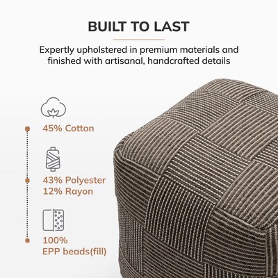 Anji Mountain Branford Ivory Mocha Bisque Fabric Square Pouf Ottoman (AMBPF107-1818)