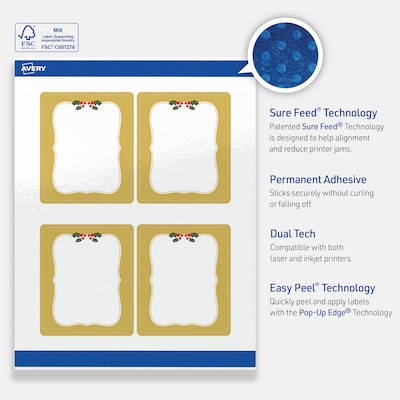 Avery Rectangle Multipurpose Labels, 4" x 3-1/3", White, 40/Pack (19479370470)
