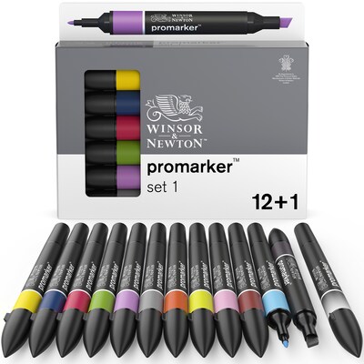 Winsor & Newton Promarker Dual-Tip Alcohol Based Marker, Essential Colors #1, 12/Pack (WNX0290137)