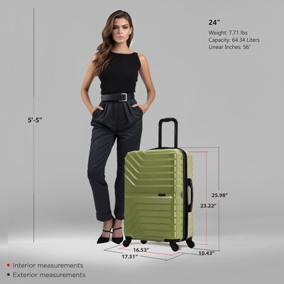 InUSA Aurum 24" Hardside Suitcase, 4-Wheeled Spinner, Green (IUAUR00M-GRN)