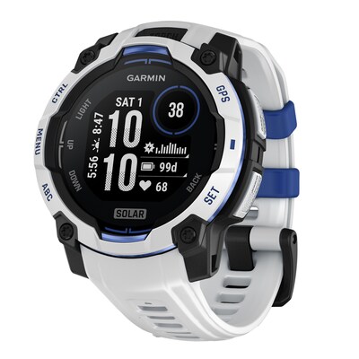 Garmin Instinct 3 Smartwatch, GPS, 45mm, Whitestone & Bolt Blue Silicone Band (010-02934-03)