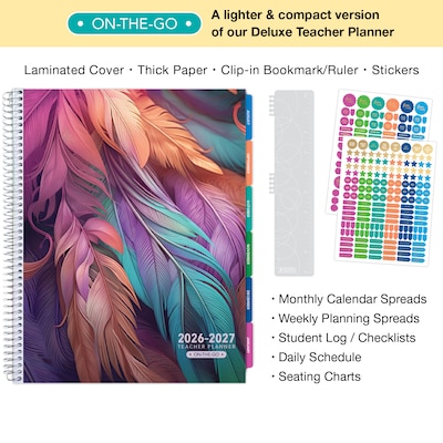 2026-2027 Excello Brands 8.5 x 11 Academic Weekly & Monthly Teacher Planner, Paperboard Cover, Pastel Peacock (TP-AY26-0061)