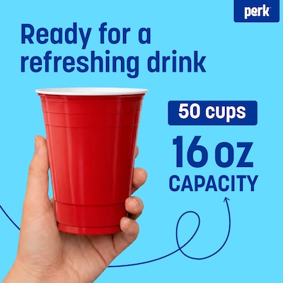 Perk™ Plastic Cold Cup, 16 Oz., Red, 50/Pack (PK54359)
