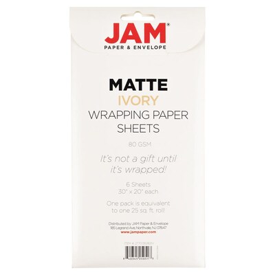 JAM Paper Gift Wrap, 25' x 20", Ivory, 6/Pack(2770135262IV)