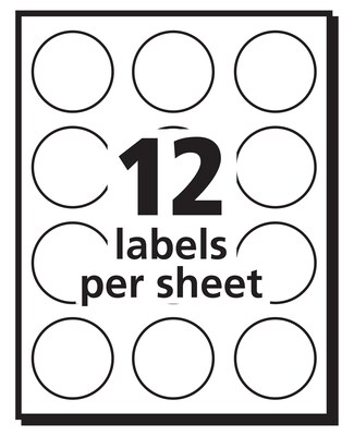 Avery Easy Peel Laser/Inkjet Multipurpose Labels, 1" Dia., White, 12 Labels/Sheet, 50 Sheets/Pack (5410)