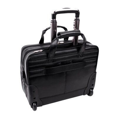 McKlein Limited Edition Laptop Rolling Briefcase, Black Leather (80505C)