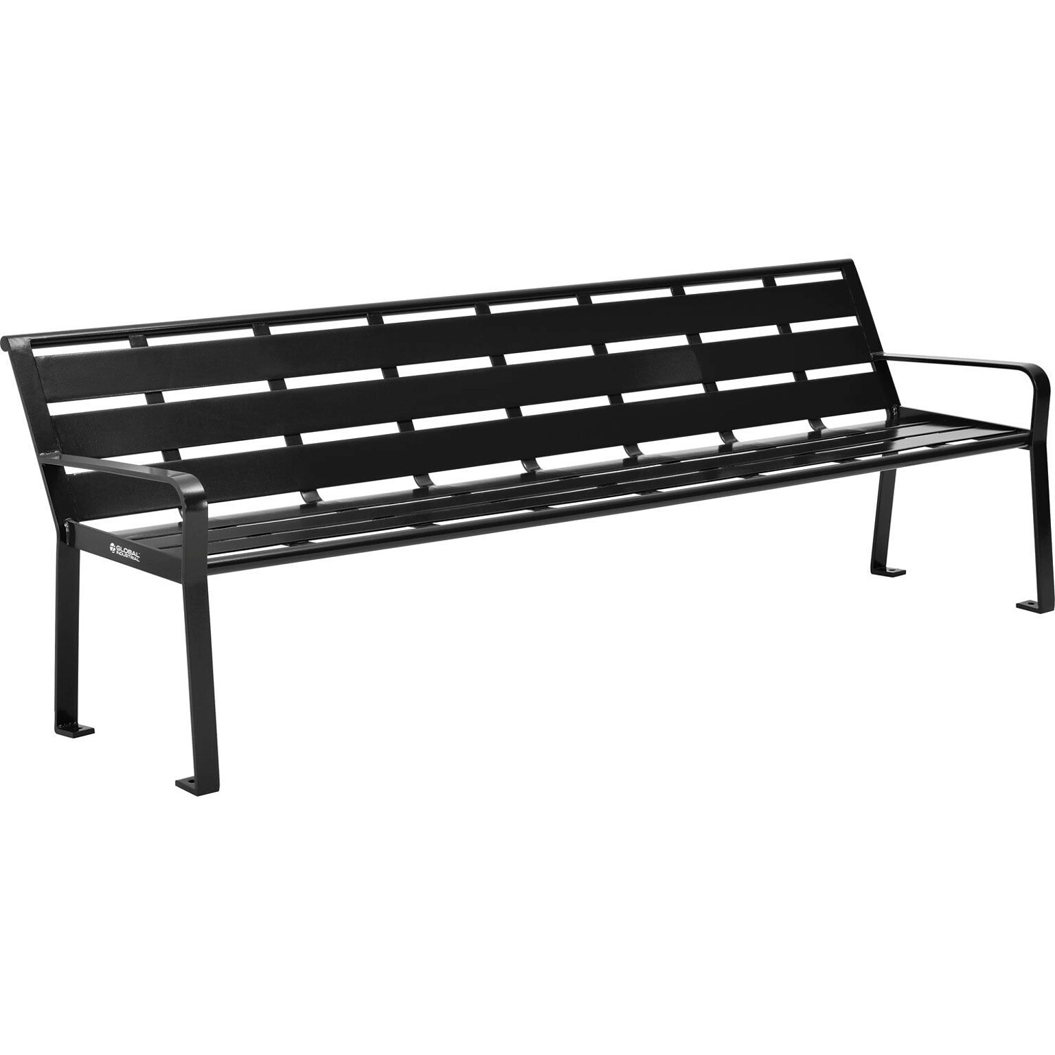 Global Industrial 8 Outdoor Horizontal Steel Slat Park Bench w/ Back, Black (436976BK)