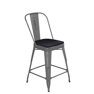 Flash Furniture Lincoln Contemporary Metal Vertical Back Counter Height Stool, Clear Coat/Black (XUDGTP01B24PL1B)