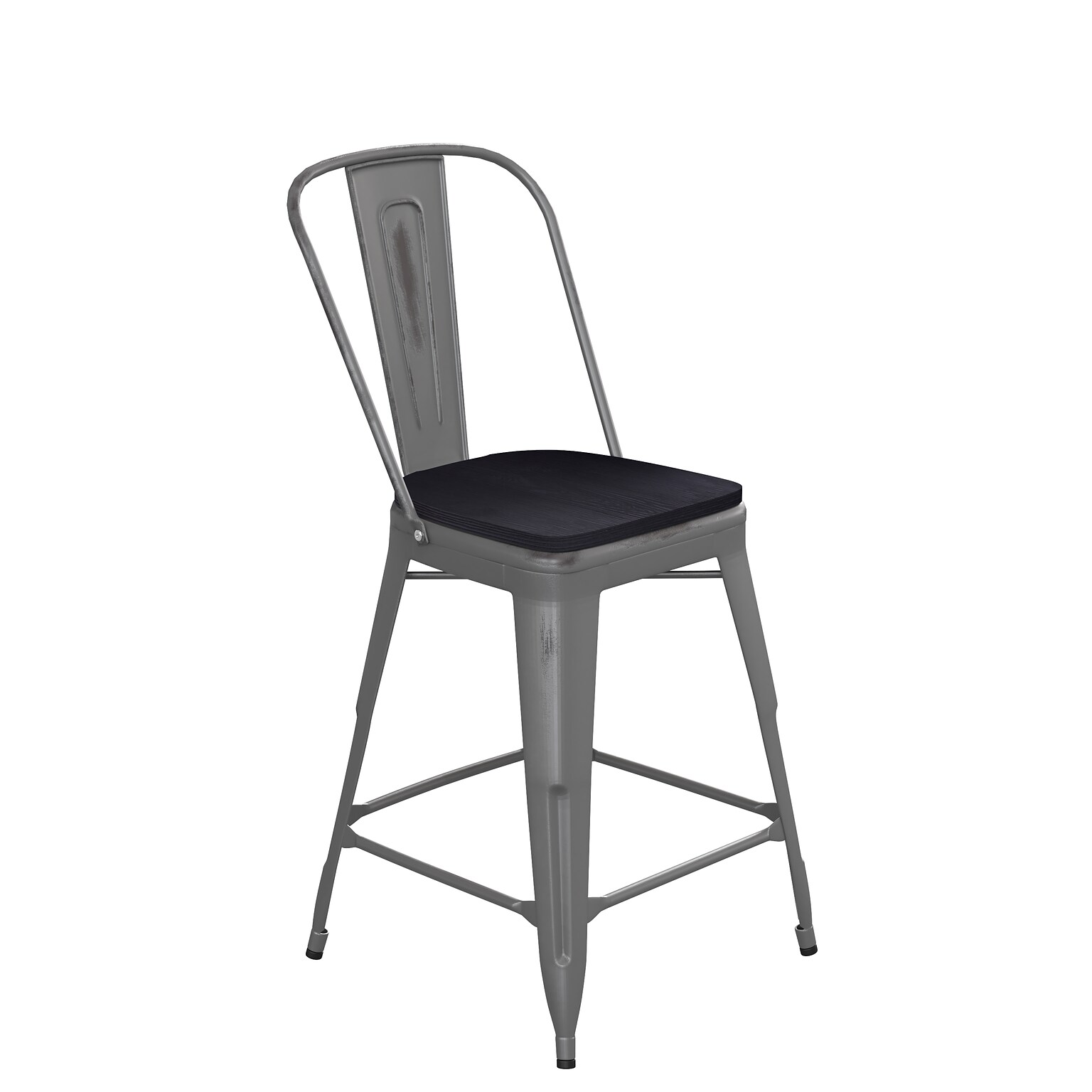 Flash Furniture Lincoln Contemporary Metal Vertical Back Counter Height Stool, Clear Coat/Black (XUDGTP01B24PL1B)
