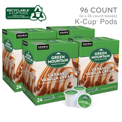 Green Mountain Caramel Vanilla Cream Coffee Keurig® K-Cup® Pods, Light Roast, 96/Carton (GMT6700CT)