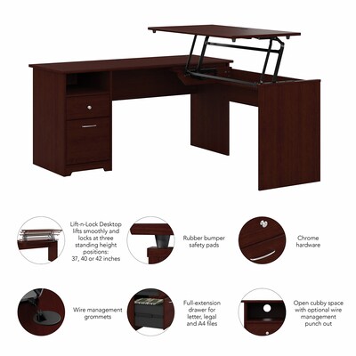 Bush Furniture Cabot 60"W 3 Position L Shaped Sit to Stand Desk, Harvest Cherry (CAB043HVC)