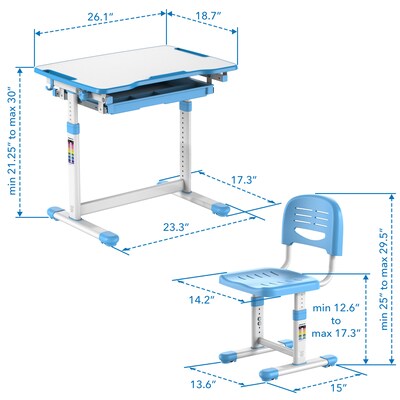 Mount-It! 26"W Kid's Desk with Chair, Blue (MI-10202)