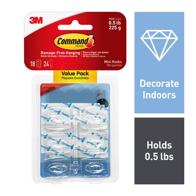 Command Mini Hooks Value Pack, Clear, 18 Hooks (17006CLR-VP)